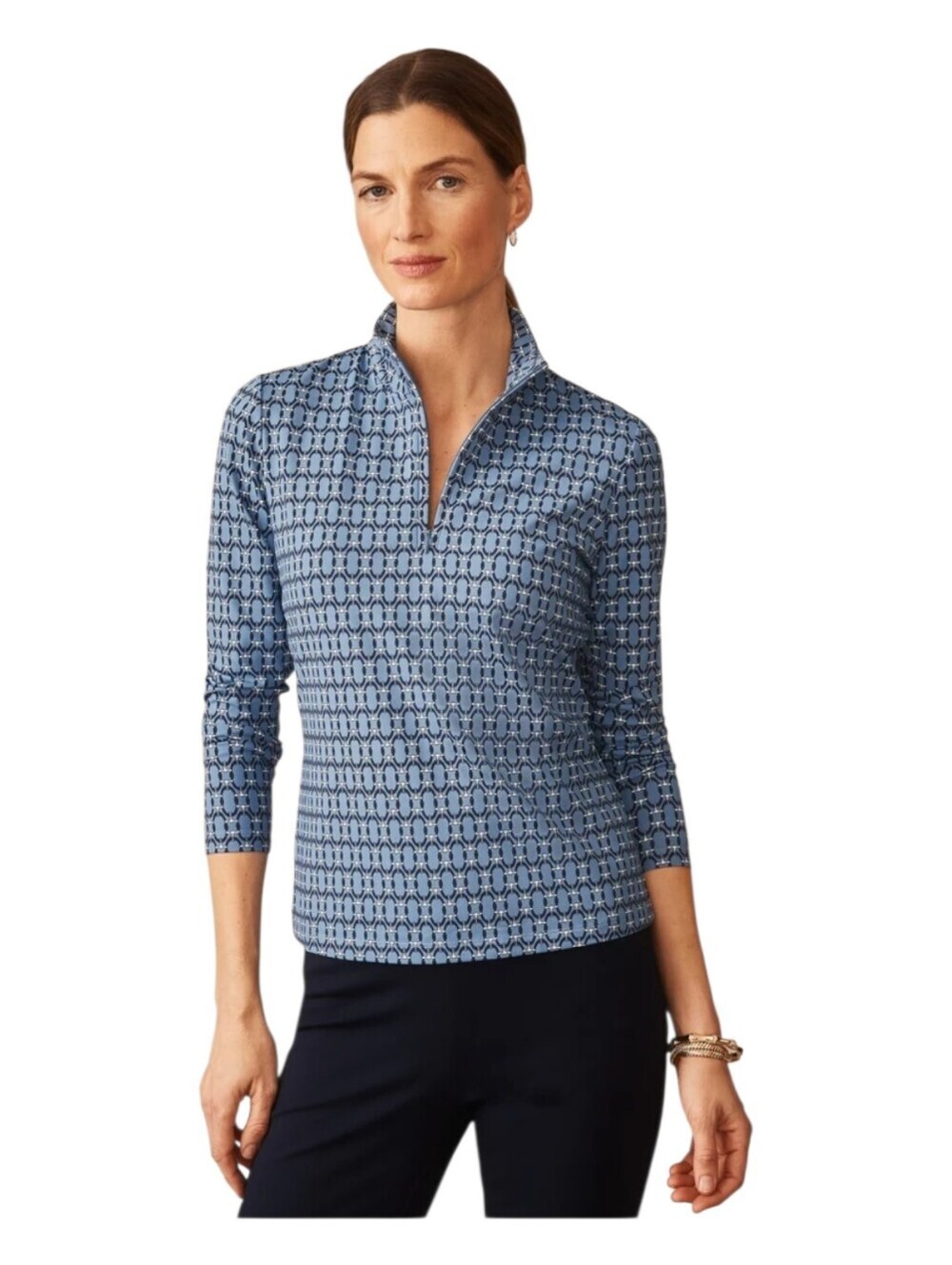 J McLaughlin Womens Blue Signet Lock Quarter Zip Catalina Cloth Bedford Top XL